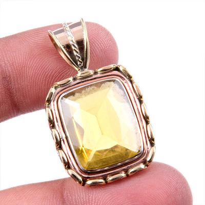 Natürlicher Zitronenquarz 925 Massiver Sterlingsilber Schmuck Zweifarbig Anhänger 1,5" K1N54