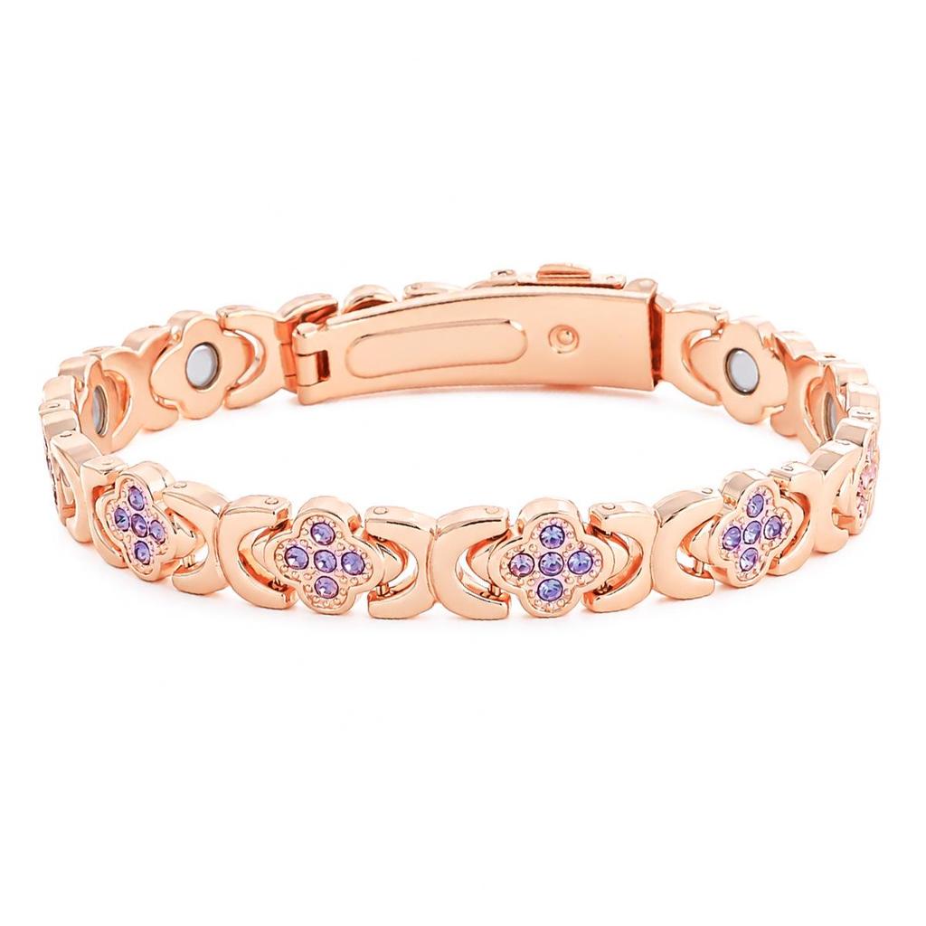 European & American Magnetic Bracelet: Fashionable Four-leaf Clover Alloy with Diamond Inlay, Single Row Magnetic Jewelry for Women.