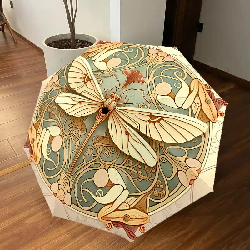 1 Stück Schmetterling Jugendstil Automatischer Öffnungs-/Schließschirm mit winddichtem, stabilem 8-Rippen-Schirmdach, Langlebige Rippen, Modisches Design, Outdoor-Accessoire, Lustiger P