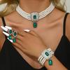 Women's Fashion Light Luxury Short Style Imitation Zircon Rhinestone Necklace Earrings Bracelet Zircon Set Party Festival Gift