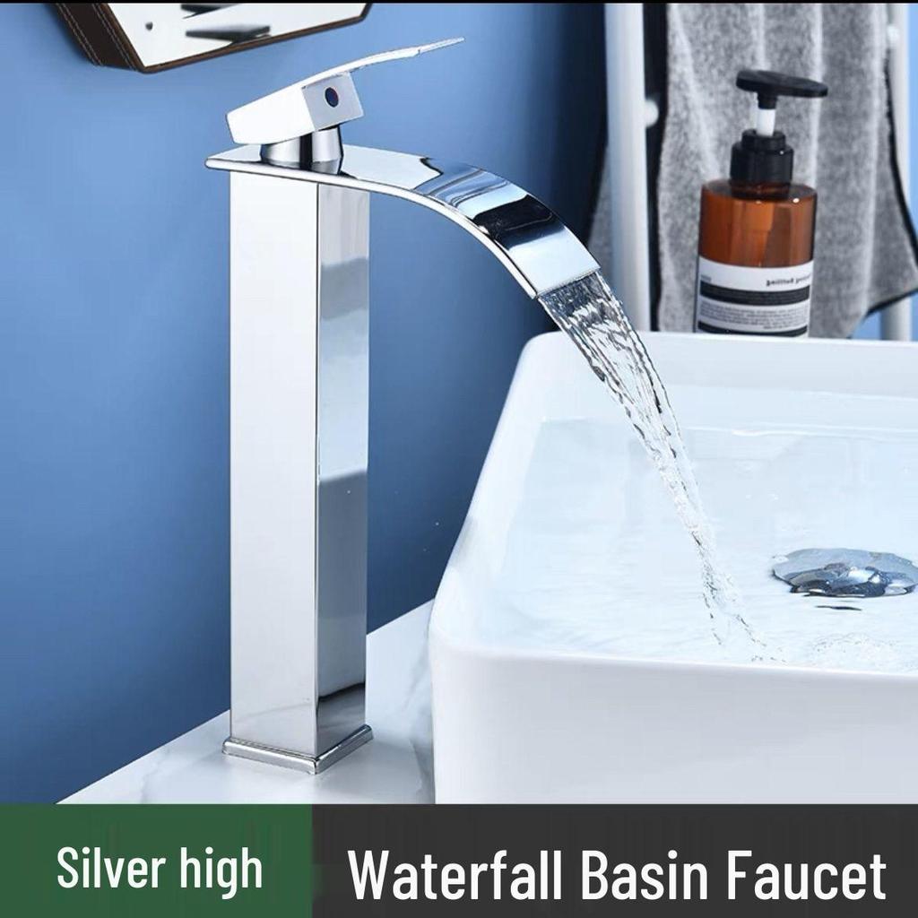 Stainless Steel Waterfall Faucet for Bathroom Countertop - Hot & Cold Basin