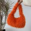 Einfarbige Damen-Schultertasche aus Kunstpelz, süße Winter-Plüsch-Handtasche, einfache Damen-Umhängetasche, Geldbörse, Clutch