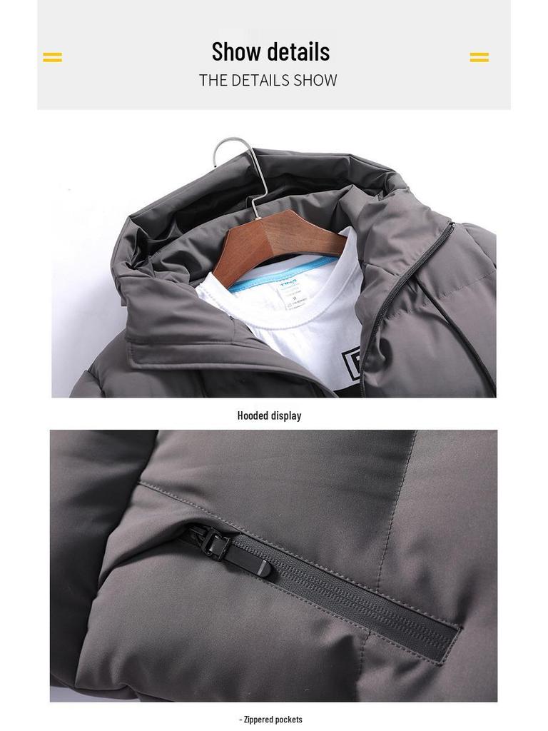 Men's Hooded Cotton-Padded Jacket for Autumn/Winter - Thick, Solid Color, Large Size Casual Wear
