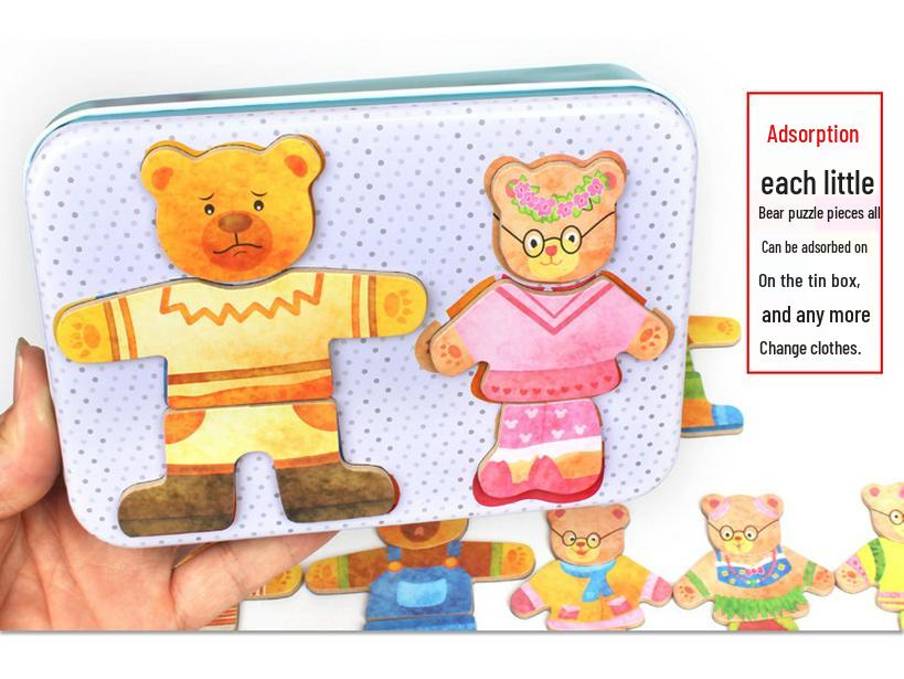 Wooden Bear Dress-Up Puzzle Game for Kids' Early Learning and Cognitive Development