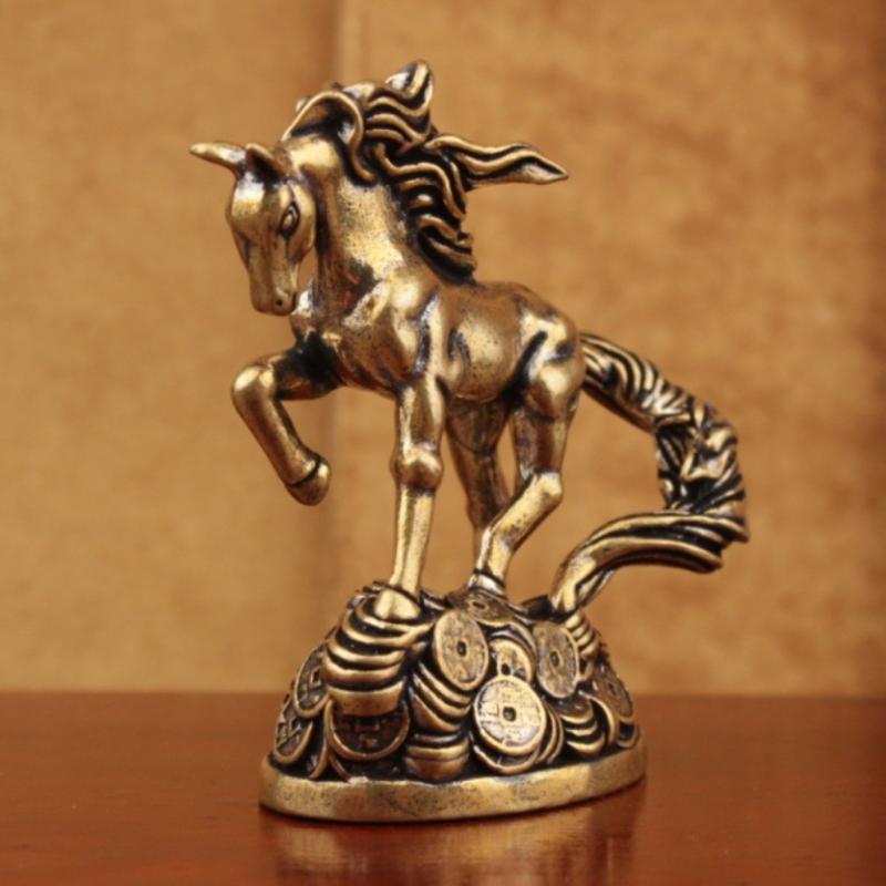 1Pc Chasing Wind Horse Figurines Brass Solid Desktop Decoration Handicrafts Antique Zodiac Animal Miniatures Ornament
