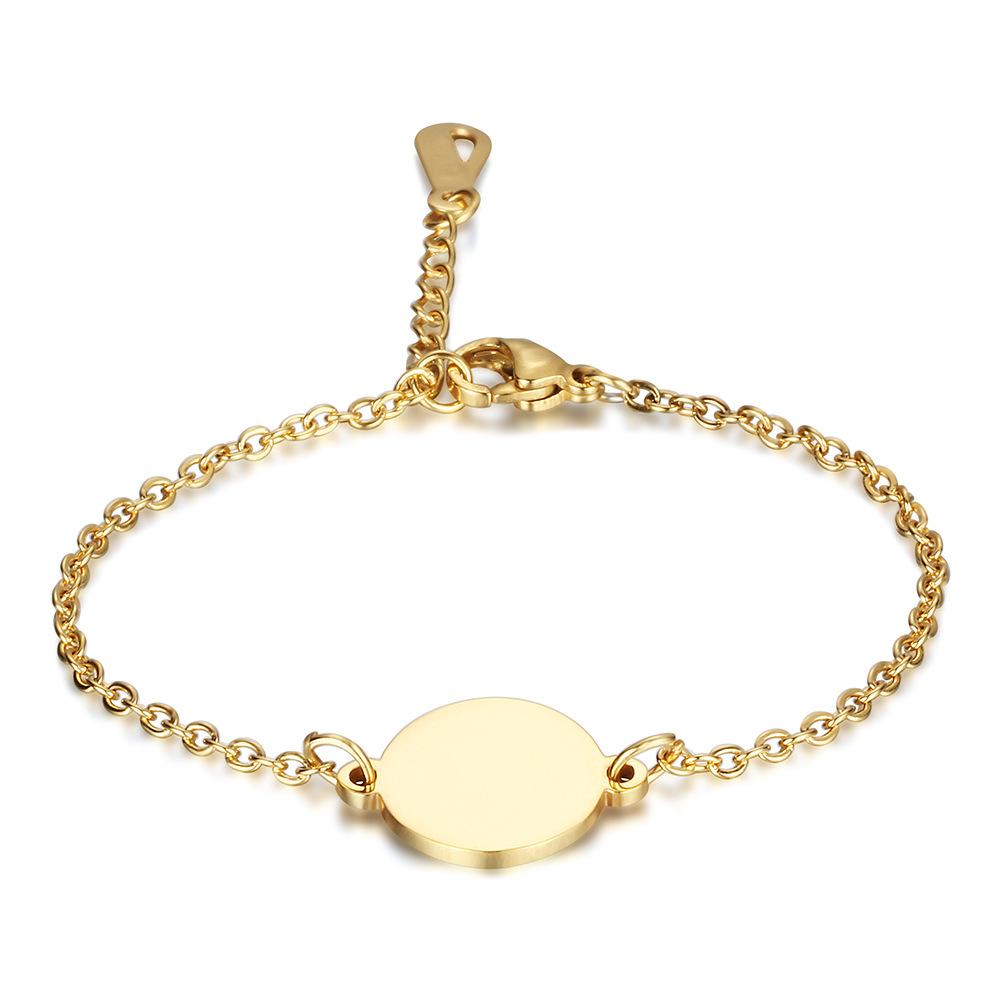 Engravable Titanium Steel Oval Bracelet with 26 English Letters in 18K Gold 12MM Design.