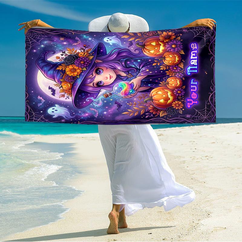 1PC Custom Name Halloween Magic Potion Beach Towel Highly Absorbent And Sand-Resistant Towel for Swimming, Pool, Yoga, And Travel Lightweight