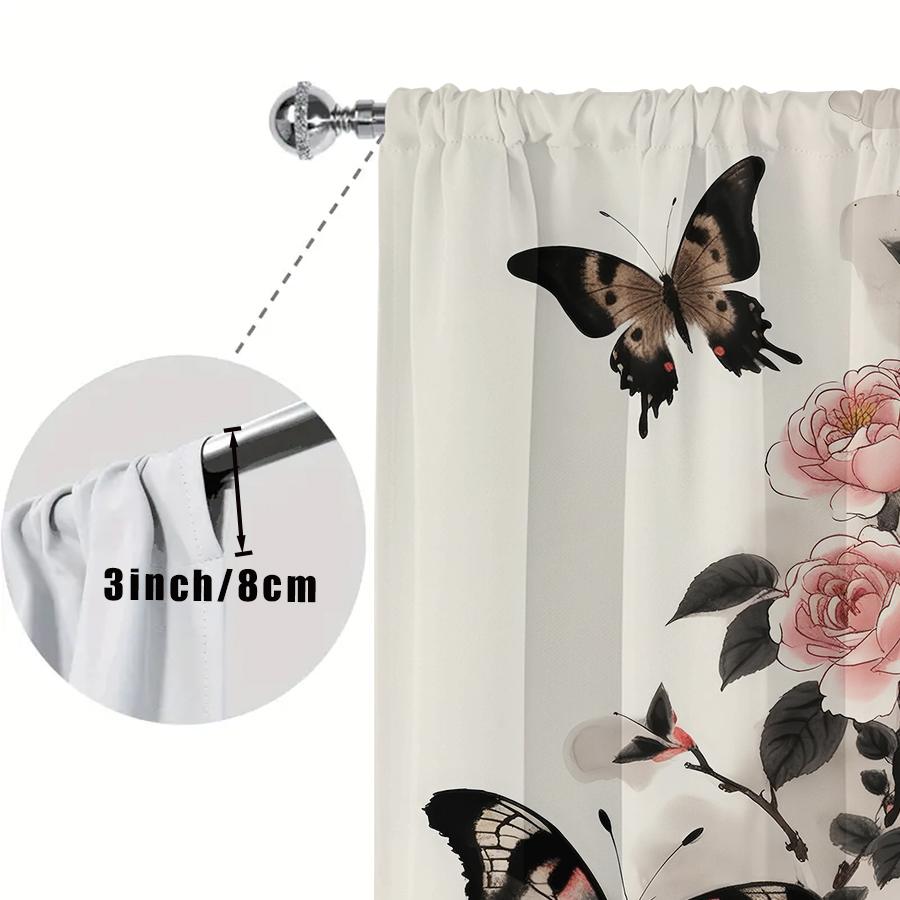 2-Piece Flower Butterfly Design Rod Pocket Curtains   Versatile Home Window Decor for Various Scenarios