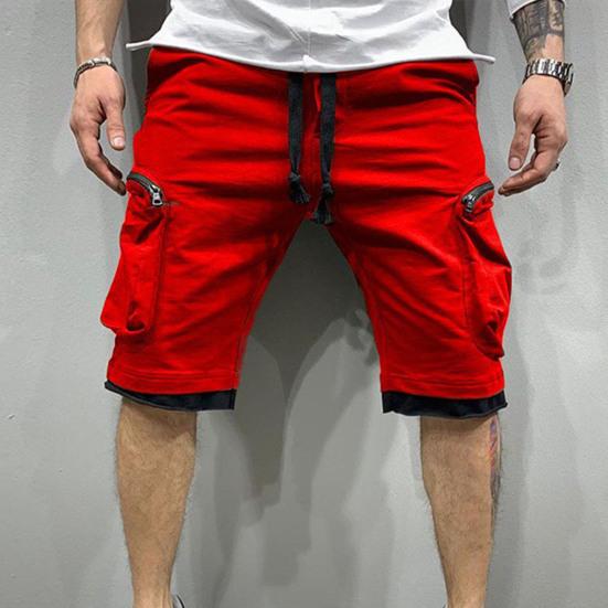 Cargo Shorts Elastic Waist Multiple Pockets Shorts Zipper Drawstring Streetwear Casual Knee Length Summer Shorts Male Clothes