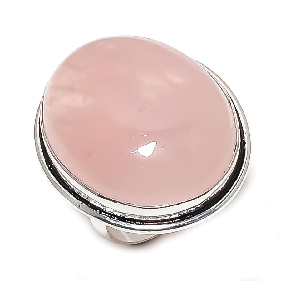 Rose Quartz Gemstone Handmade 925 Sterling Silver Jewelry Ring Size 7 w1D86