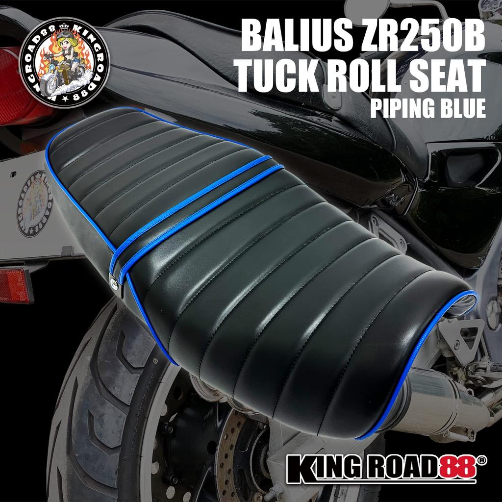King Road 88 II Tuck Roll Blue Kawasaki/Barrios type/ZR250B seat/Anko cut/Synthetic leather/Sheet/Piping