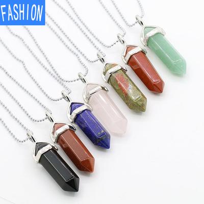 Purple Crystal Hexagonal Bullet Natural Gem Necklace Aura Natural Stone Pendant Fashion Women'S Jewelry