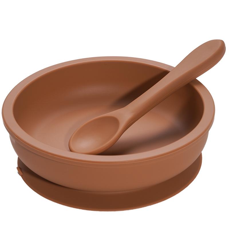 Food Grade Kids Dining Tableware Feeding Set Baby Training Sucker Bowl Soft Silicone Spoon Fork Set For Toddler Dishes