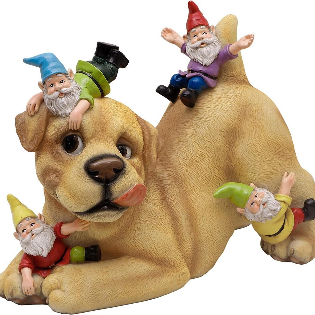 Dogs and Gnomes Outdoor Sculptures and Statues Garden Art Outdoor Decoration Lawn Yard Home Decoration