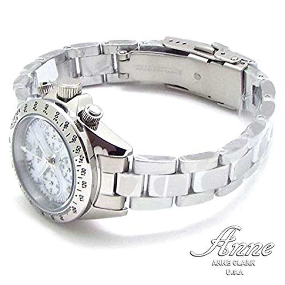 ANNE CLARK Ladies Chronograph Wristwatch Japan Movement White Shell Dial All-Stainless Steel Happy 7th Diamond Points