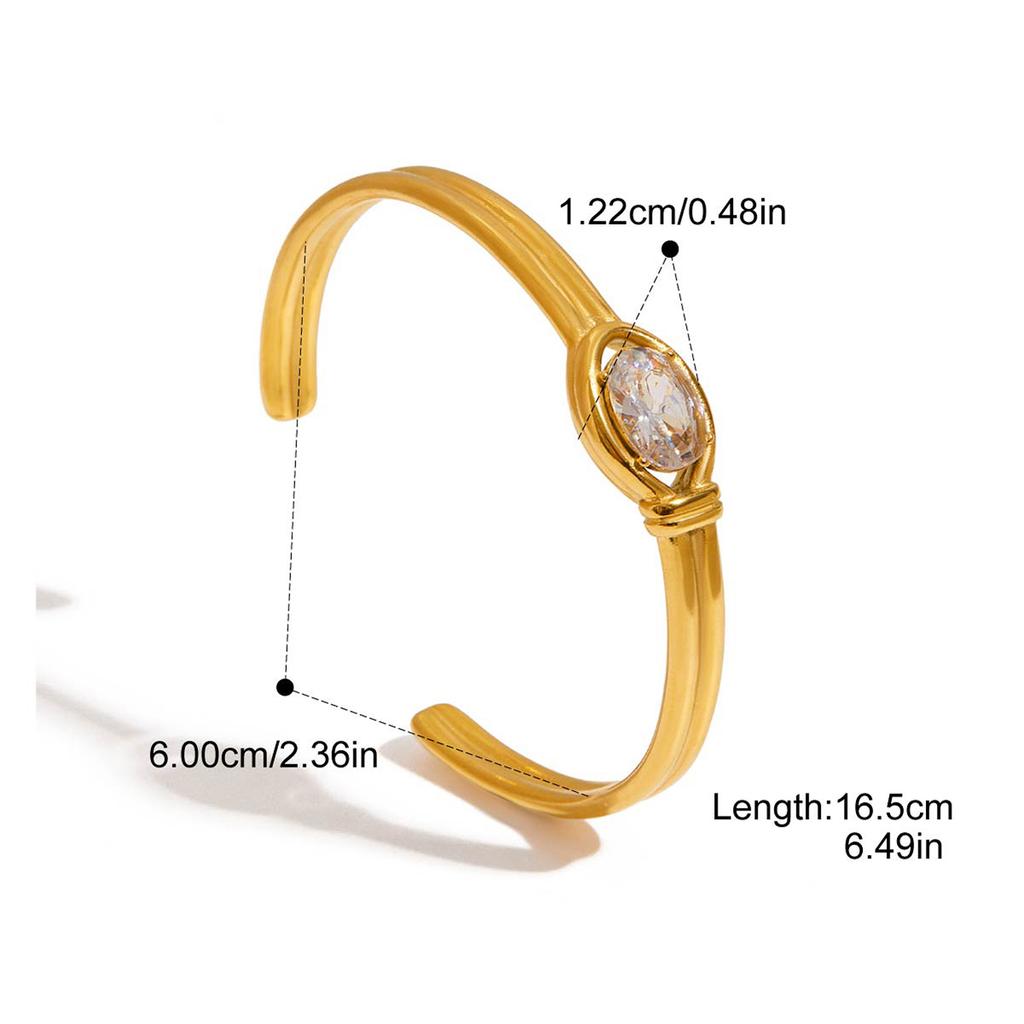 Yori Cubic Zirconia Stainless Steel Metal Cuff Open Bracelet Bangle 18K Gold PVD Plated Statement Waterproof Wrist Jewelry Bijou