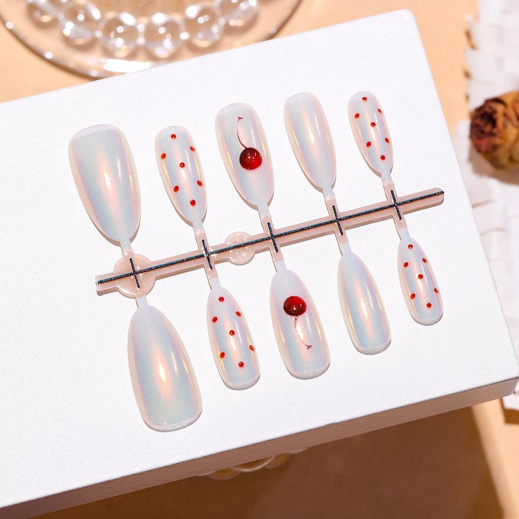 Cherry Milk Tea Almond Cat Eye 3D Aurora Polka Dot Wearable Nail Stickers
