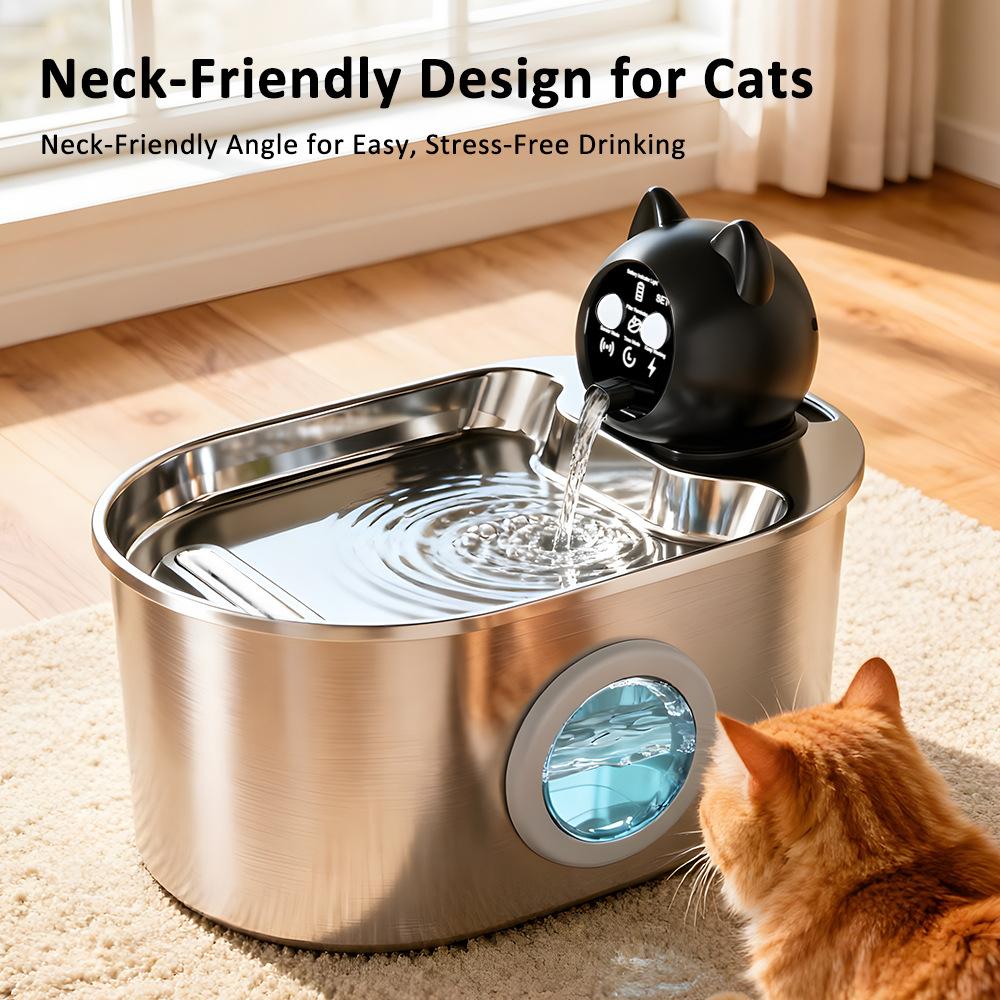 3.2L Wireless Stainless Steel Pet Water Feeder Auto Cat Fountain Faucet Smart Dog Water Dispenser Visual Window Drinking Bowl