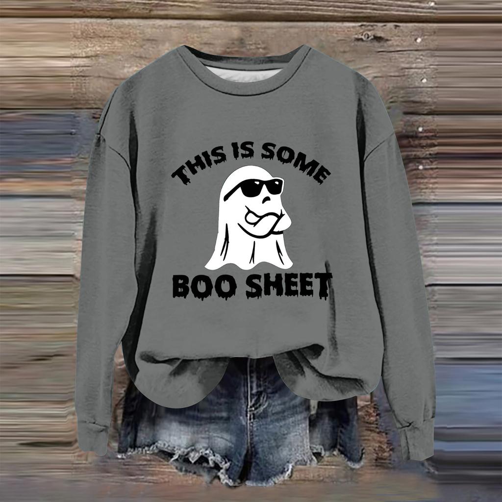 Women's Fashion Casual Long Sleeve Halloween Printed  Neck Sweatshirt