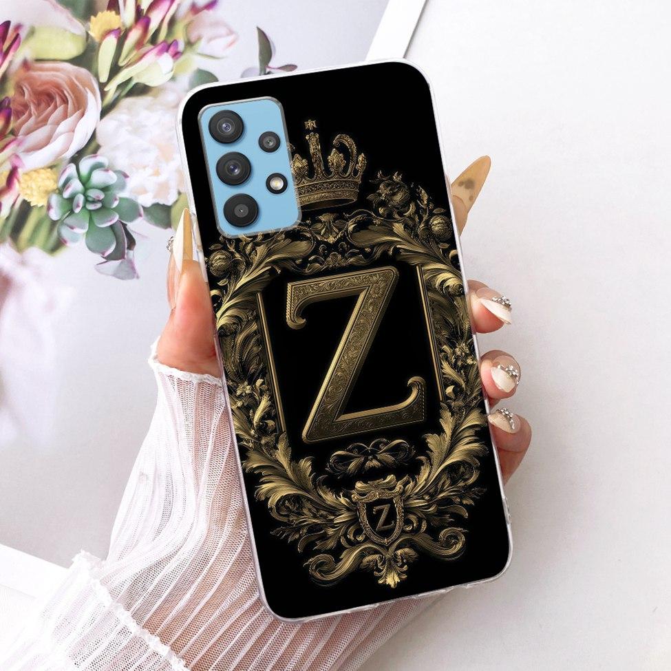 Clear For Samsung A32 5G SM-A326B Cover For Samsung Galaxy A32 5G Case Luxury Crown A-Z Letters 2D Flat Pattern Soft Phone Case