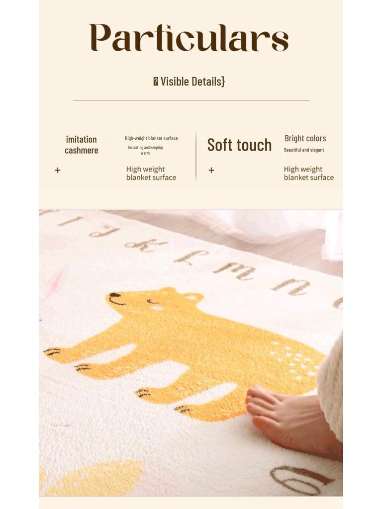 Dětský kreslený plyšový kobereček k posteli - Umělý kašmír, Roztomilá a zesílená podlahová rohož do dívčího pokoje.