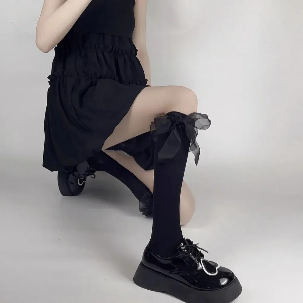 Damen Strümpfe JK Japanischer Stil Kawaii Niedlich Schwarz Lange Socken Strümpfe Süße Mädchen Spitze Schleife Rüschen Knie Socken Strümpfe