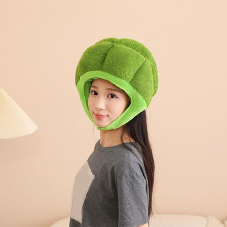 Green Brokkoli Headgear Plush Brokkoli Hat Novel Funny Brokkoli Caps Photography Props Halloween Party Cosplay Costume