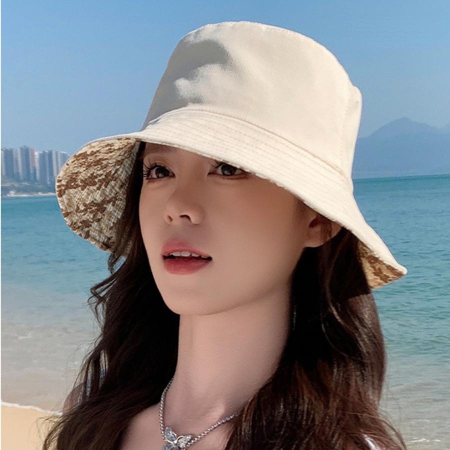 Korean Spring Summer New Double-Sided Floral Print Fisherman Hat Women's Casual Oversize Face Covering Sun Protection Bucket Hat