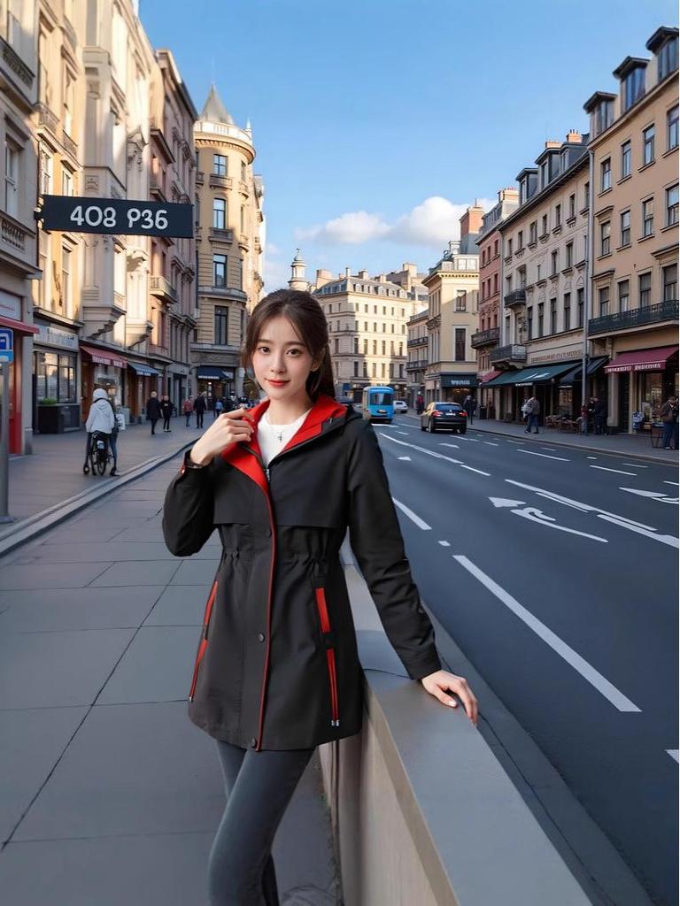 Dámsky dlhý trenčkot s kapucňou nadmernej veľkosti - Kórejský štýl 2024, Jesenný ležérny, Zoštíhľujúci, Všestranný vrchný odev