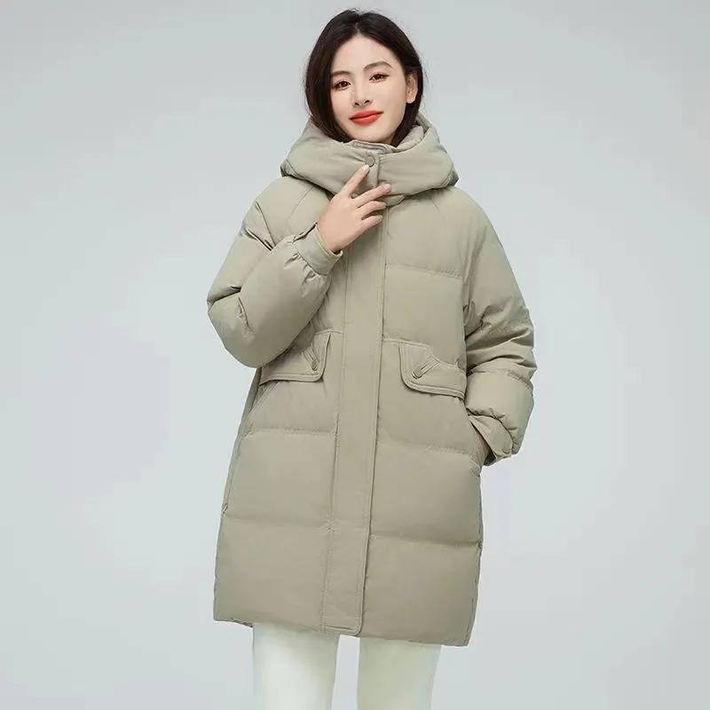 Women's Mid-Length Down Padded Jacket for Autumn and  Winter - Hooded, Thick, Loose and  Bread-Style