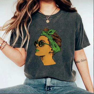 T-shirt da donna in puro cotone lavato effetto invecchiato T-shirt stampata da uomo e da donna