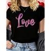 Valentines Day Womens Short Sleeve Tshirt LOVE Letter Print Crew Neck Casual Daily Top Basic for Summer Tshirt Clothing