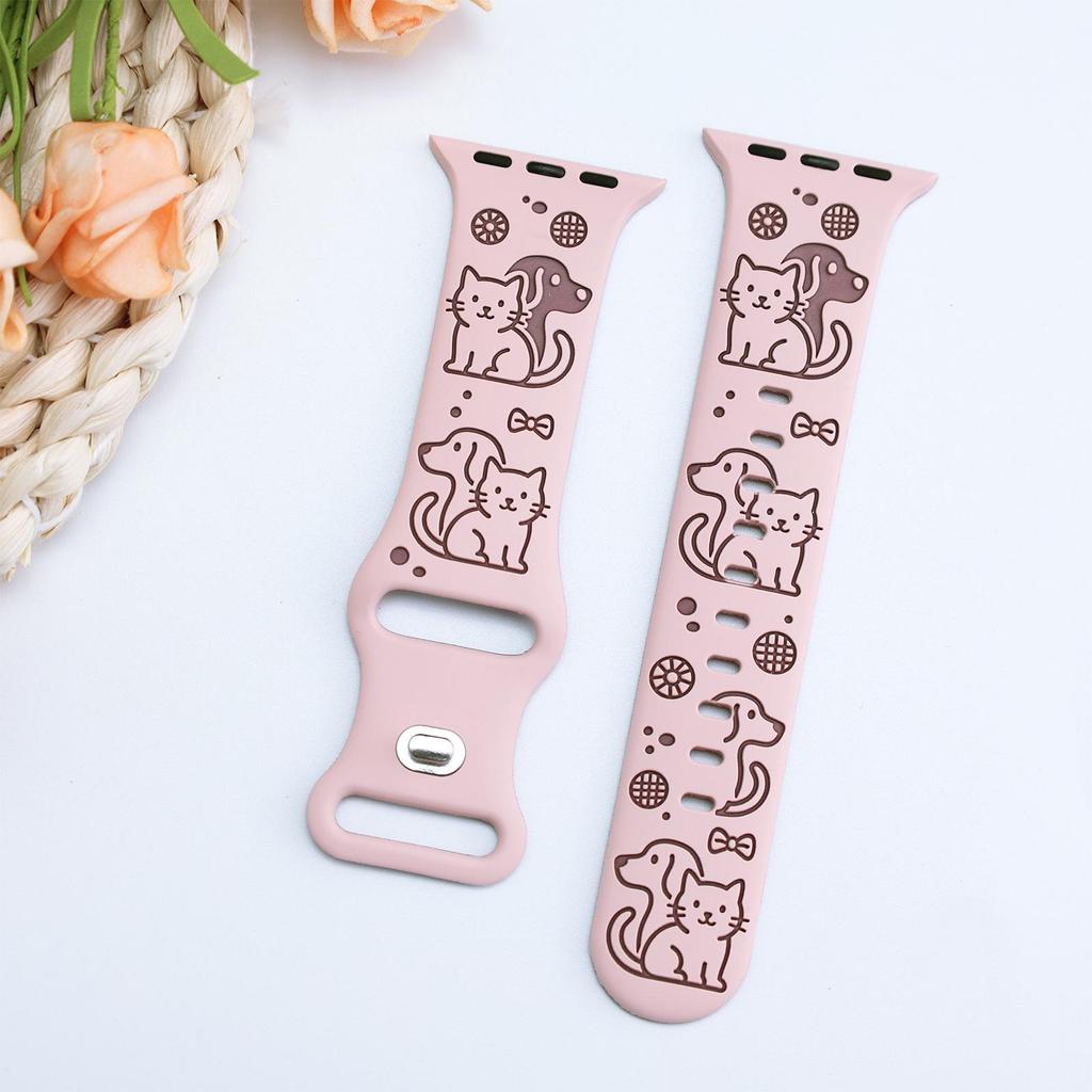 Silicone Watch Strap for Apple Watch S10/S987654 with Cat & Dog Pattern