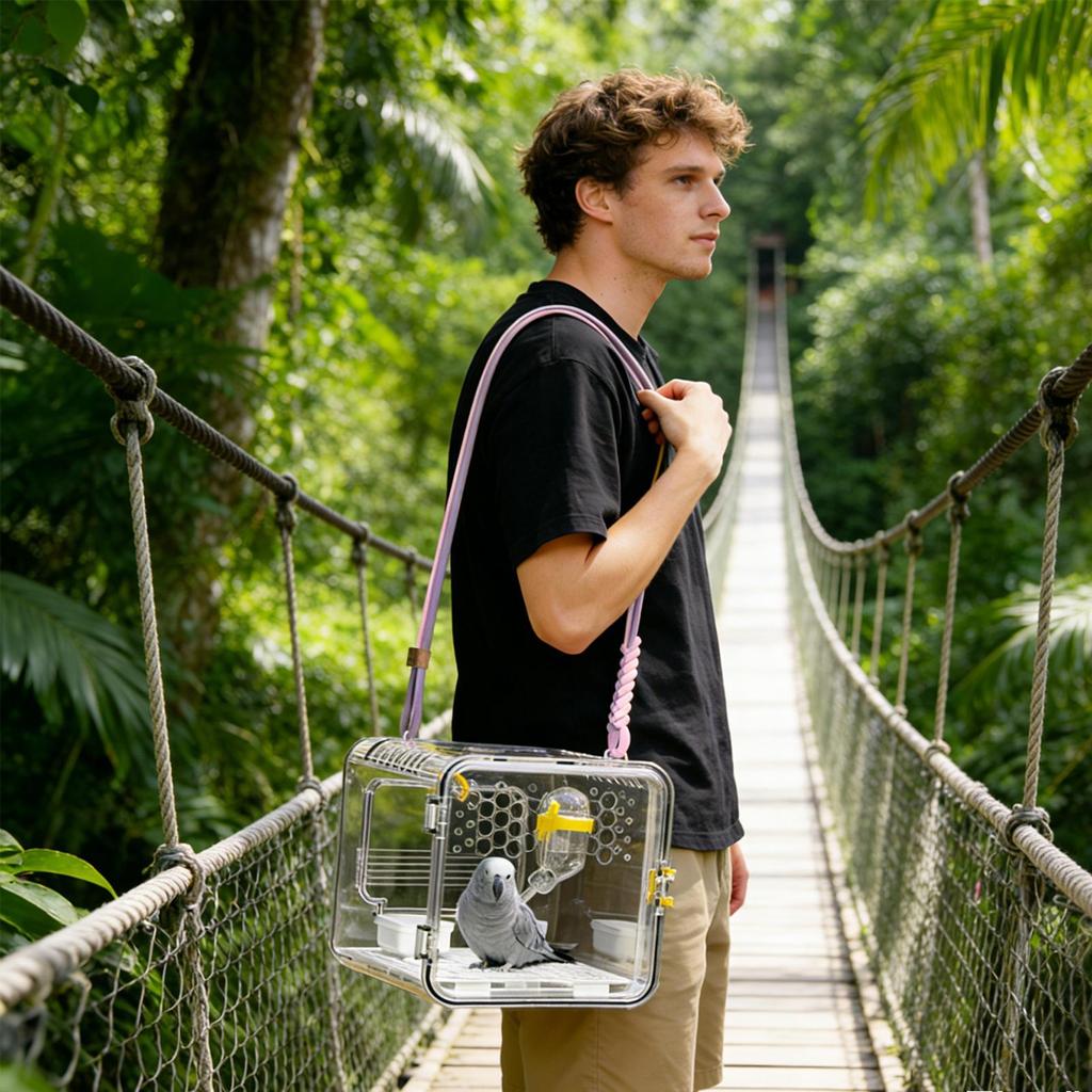 Bird Travel Carrier Transparent Portable Breathable Parrot Cage Flying Squirrel Carrier for Parakeets Conures Canaries Budgies