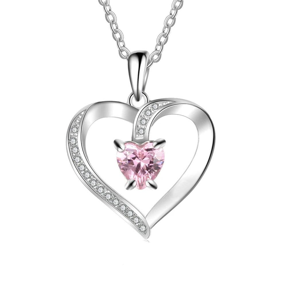 925 Sterling Silver Exquisite Fashion Heart Zircon Pendant Necklace Birthday Anniversary Party Gift