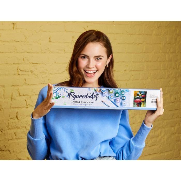 Figured'art peinture par numéro adulte farandole de parapluies - kit de loisir créatif diy numéro d'art - 40x50cm sans châssis