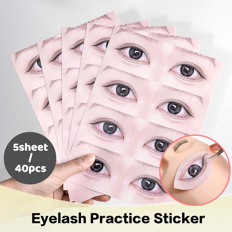 40 Patches/5 Sheets Eyelash Practice Stickers Eyelash Training Stickers Eyelash Application Trainer Stickers Simulated Eye Shape