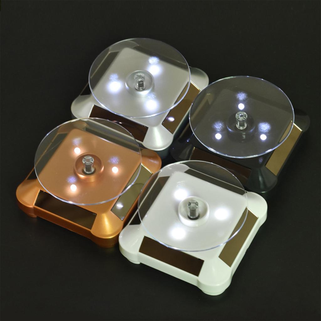 Solar Powered Jewelry Display Stand with LED Lights and Auto Rotation 10x10x4.2cm ABS Acrylic for Necklace Rings