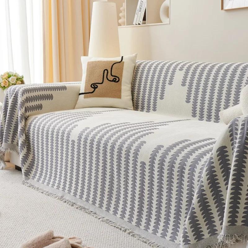 Chenille Stripe Throw Blanket for Living Room Modern Style Line Couch Covers Blankets Dustproof Full Sofa Cover Office Nap Shawl