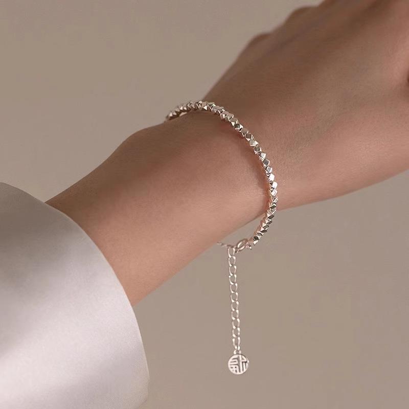 S925 Silver Broken Silver, A Few Taels Of Blessing Brand Bracelet, Girls' High-End Niche Design, Simple Style Jewelry