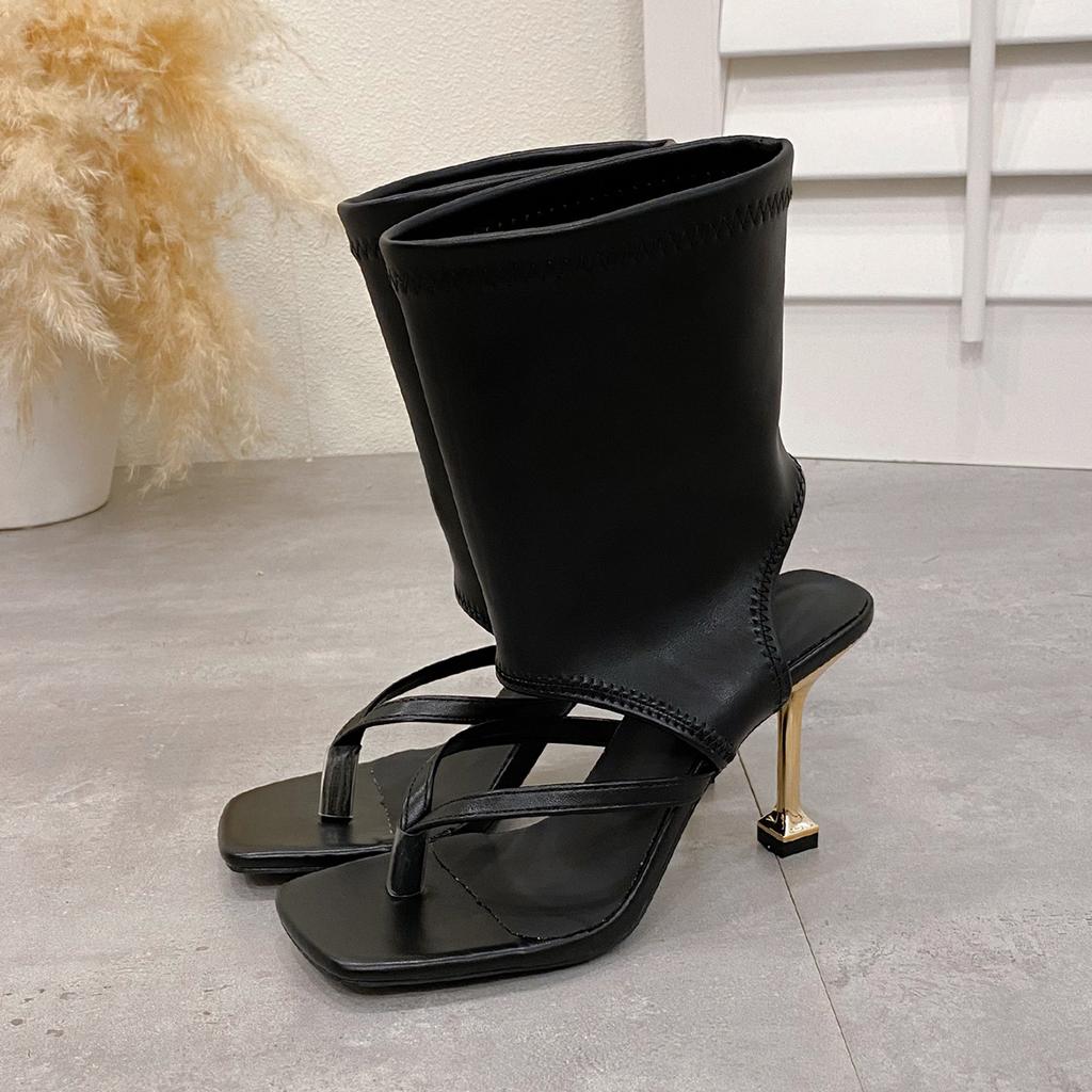 Summer Square Toe Heeled Sandals Feminine 2025 New Plus Size Clip-toe Stiletto Sandals