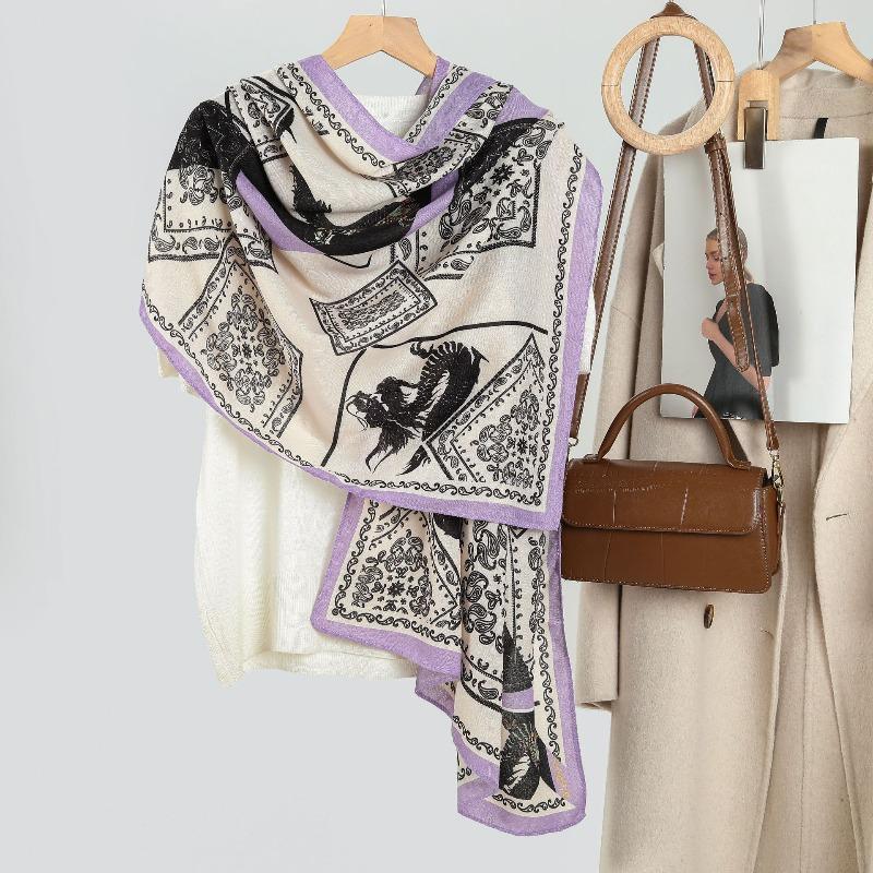 Hot-selling retro cashew nut women's printed imitation velvet silk scarf, spring, autumn and winter fashion versatile warm thin shawl