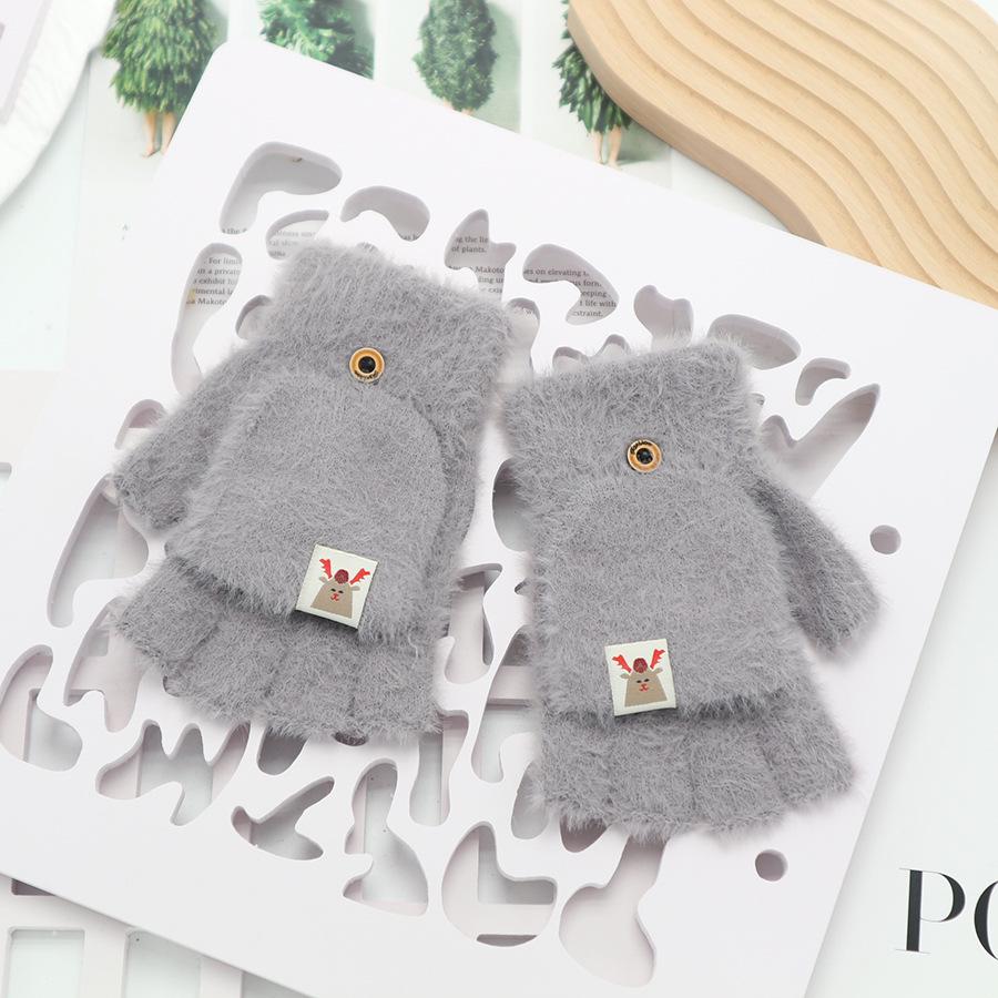 Zimní bezprsté rukavice s odklápěcím vrškem v korejském stylu - Unisex, kreslený design, kompatibilní s dotykovou obrazovkou, ideální pro psaní a ťukání