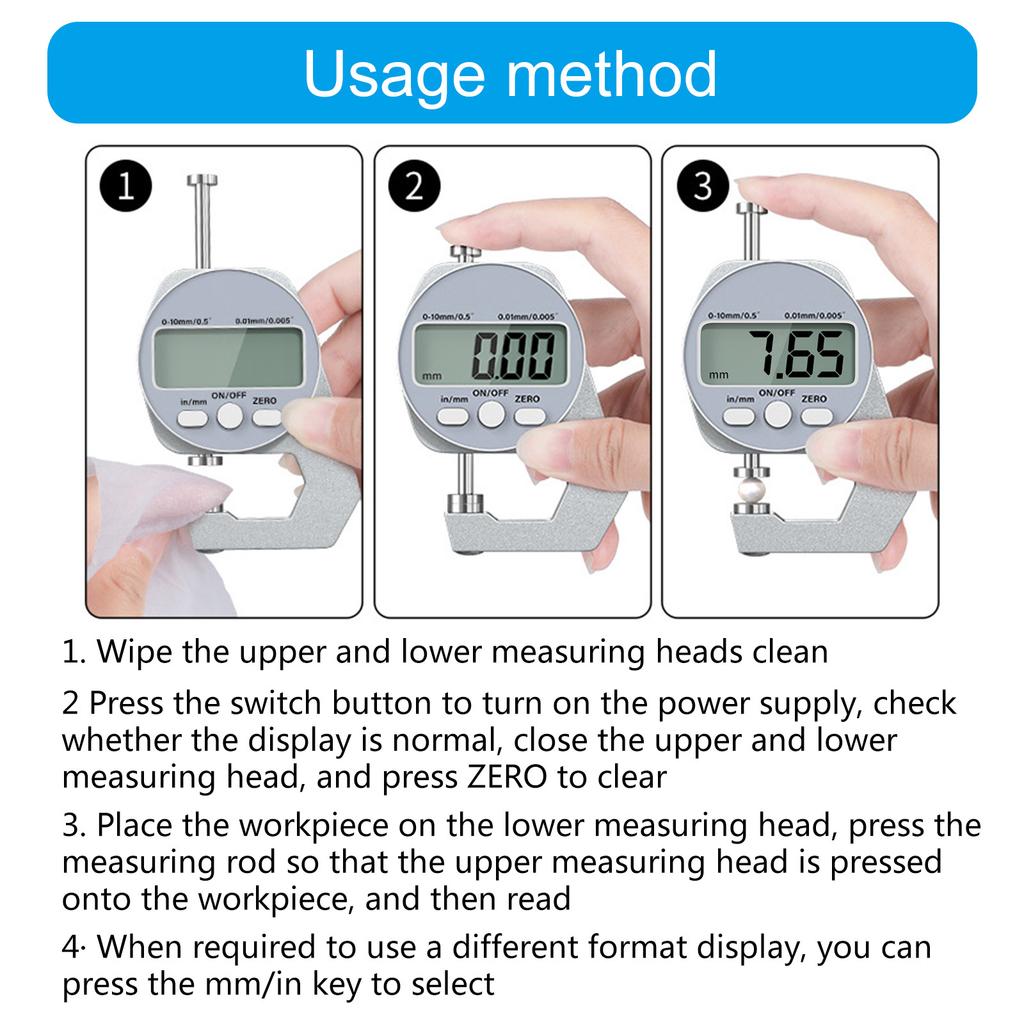 Precisions Digital Thickness Gauge High Accuracy Electronic Micrometer with Clear LCD Display Precise Thickness Meter