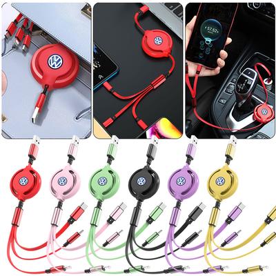 Car Styling 3 In 1 Fast Charging Cord Data Cable Valve Cap For VW Rline Golf 6 GTI B6 Touran MK4 Jetta Bora Passat Polo GTD R32 Ws5