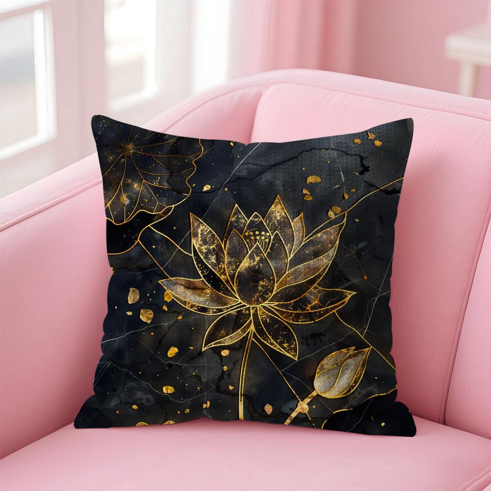 

Golden Lotus Luxury Cushion Cover Natural Linen Pillow Case DoubleSided Print Decorative Sofa Pillowcase Home Decor Gift 30x30cm
