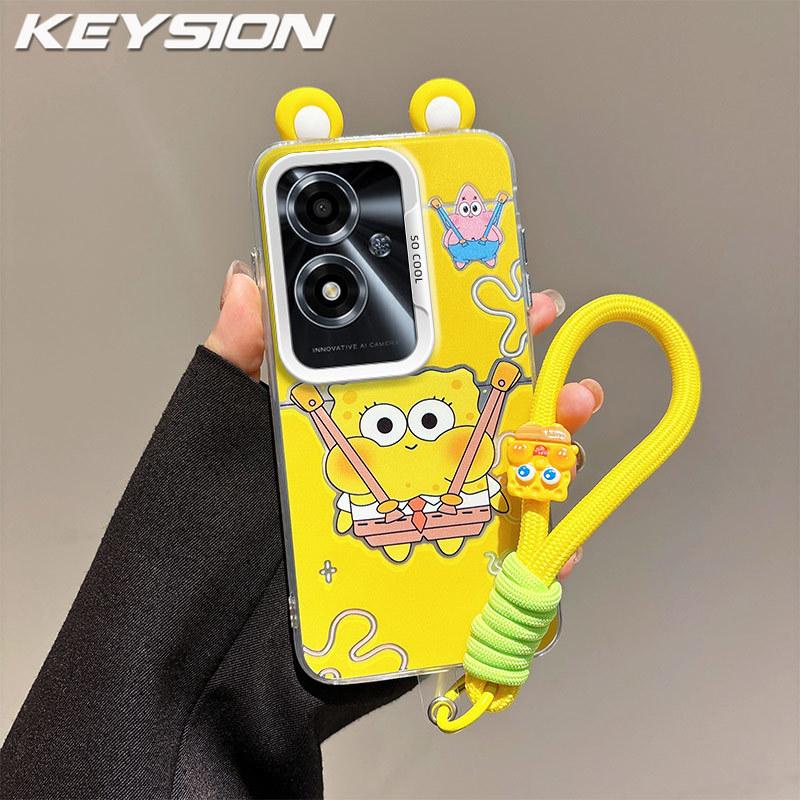 KEYSION Cute Ear Cartoon Case for OPPO A79 5G with Lanyard Soft Silicone+PC Shockproof Phone Back Cover for OPPO A79 5G