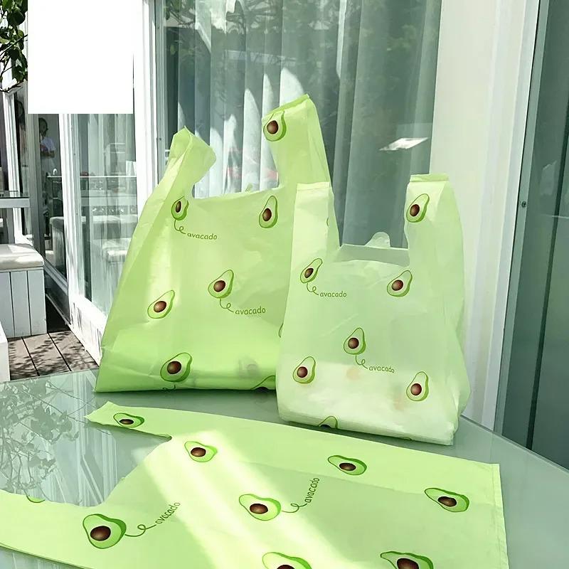 

50 шт., цвет фруктов, пакеты с толстыми ручками 0,05 мм, 0,05 мм, пластиковый жилет с милым мультяшным узором, упаковка для напитков, упаковка на вынос, сумка для покупок с маленькими напитками 26x46x14cm