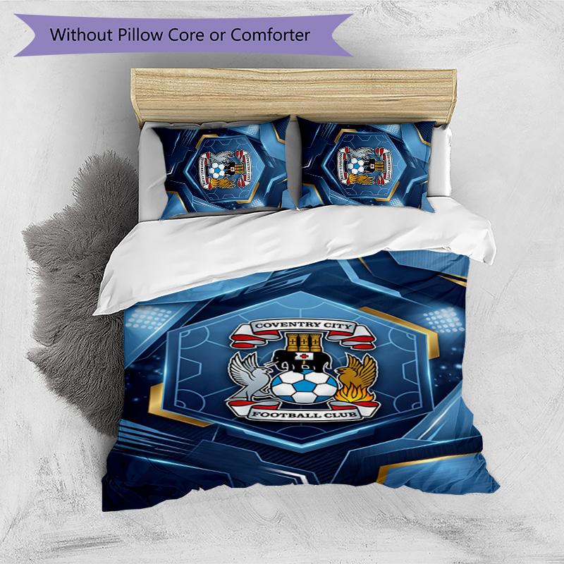 Coventry City Football Printed 3 Pieces Bedding Set, Comfortable Skin Friendly Bedroom Duvet Cover Set