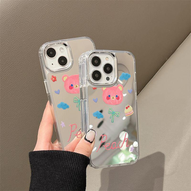 Sweet bear applies to iPhone17promax mobile phone case 14 niche 16/13 Apple 15 all-inclusive makeup mirror